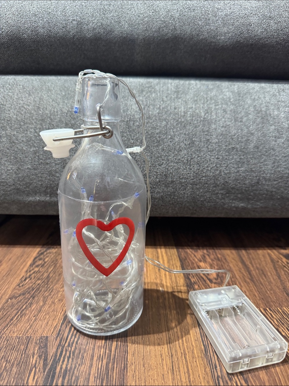 IKEA Clear Glass Bottle Lantern with Red Heart - Picture 6 of 10
